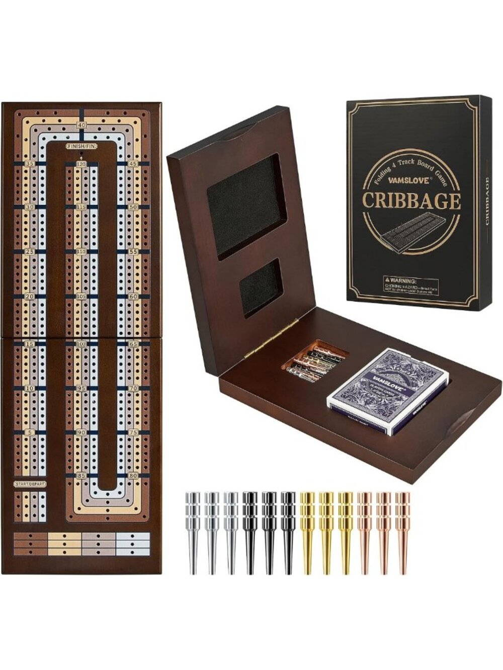 Foldable 4-Track Cribbage Board Game - Magnetic Scoreboard & Storage Slot
